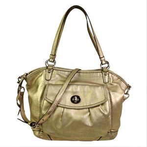VTG COACH LIGHT GOLD GENUINE LEATHER SHOULDER BAG HANDBAG PURSE TOTE SATCHEL